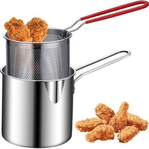 2 in 1 Stainless Steel Deep Fryer Pot with Oil Strainer β 1200ML