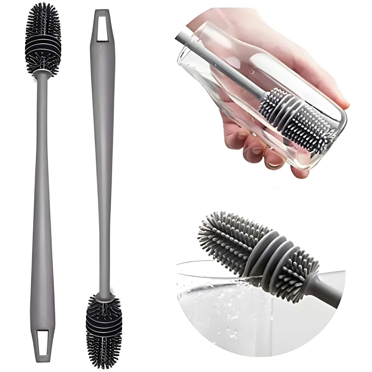 Silicone Bottle Multifunctional Cleaning Brush with Long Handler Kitchen (Pack of 2)