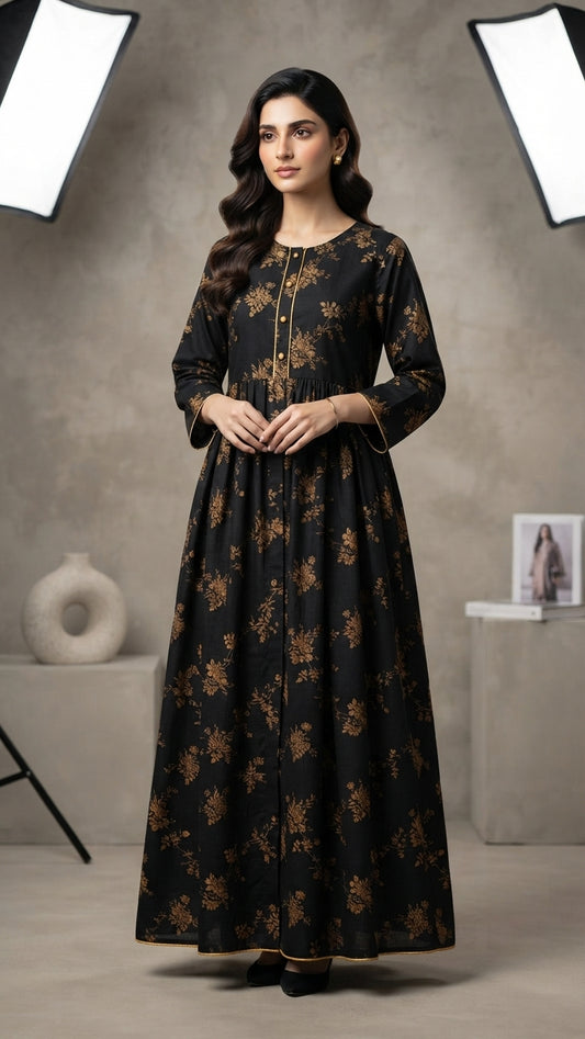 Premium Printed Maxi Dress – Elegant Floral Design