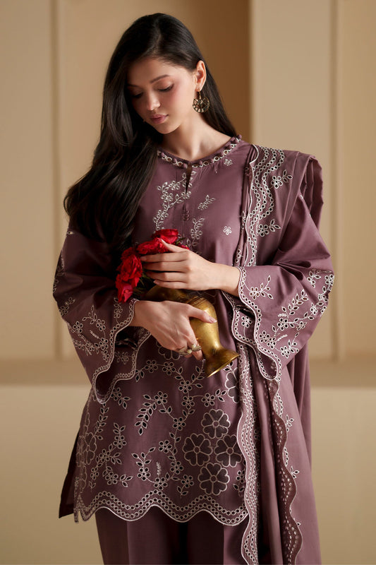 ASH PLUM-3PC CHIKANKARI SUIT