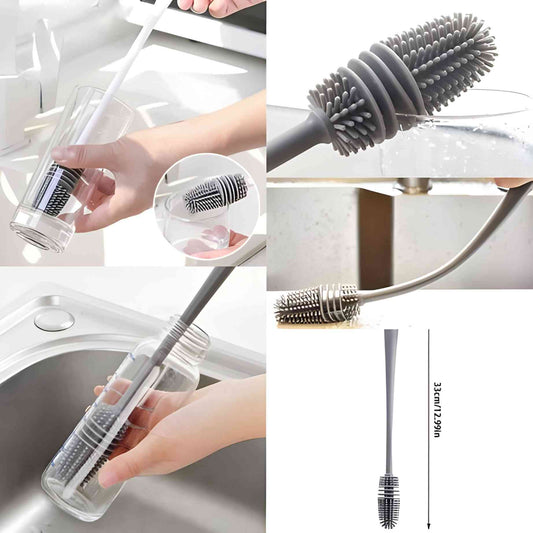 Silicone Bottle Multifunctional Cleaning Brush with Long Handler Kitchen (Pack of 2)