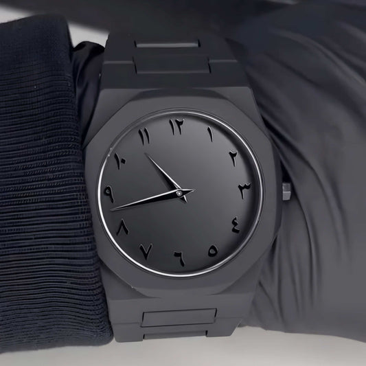 Arabic Aura Watch – Elegant Black Wristwatch with Arabic Numerals