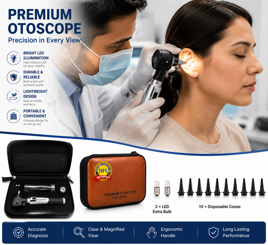 Premium Otoscope | ENT Set with two LED Bulbs, 10 Disposable Cones & Carry Bag