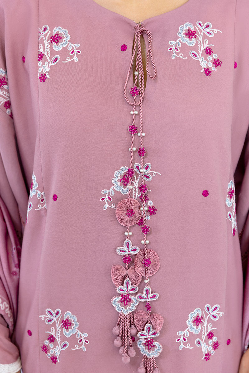 ANTIQUE BLUSH-3PC SATIN EMBROIDERED SUIT