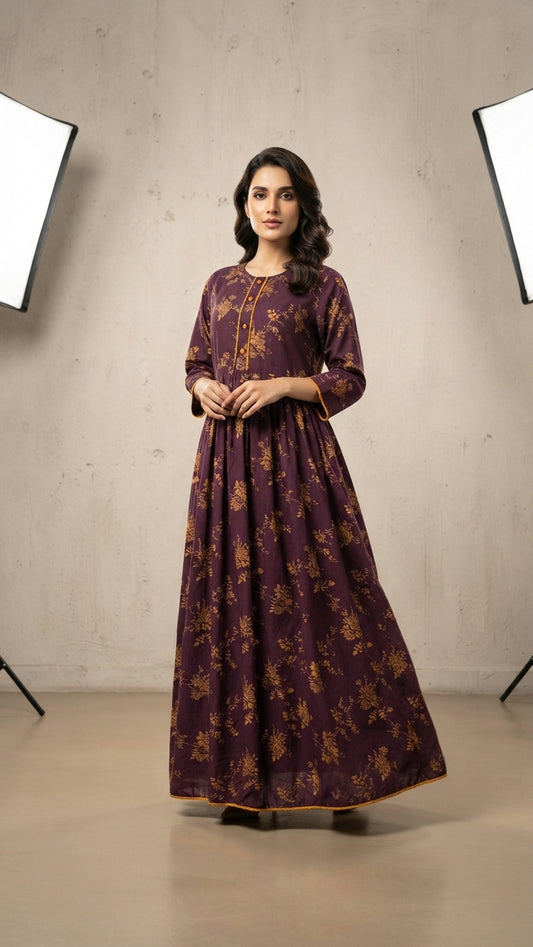 Premium Printed Maxi Dress – Elegant Floral Design