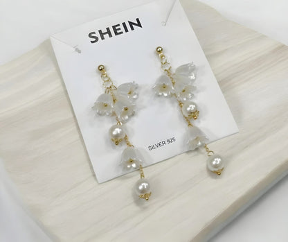 Elegant Pearl And Flower Drop Earrings
