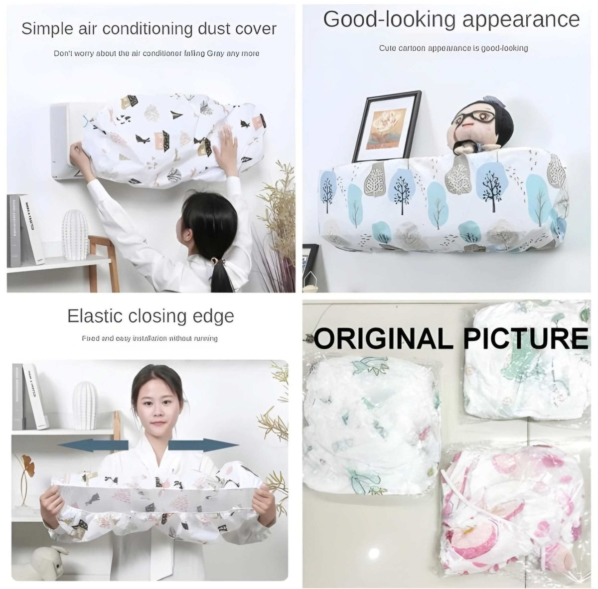 2x Cute Cartoon Printing Dust Cover For AC (1 Ton)