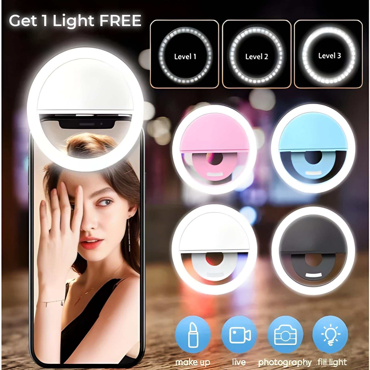 Buy 1 Get 1 Free Rechargeable Mini Mobile Selfie LED Ring Light (2Pcs)