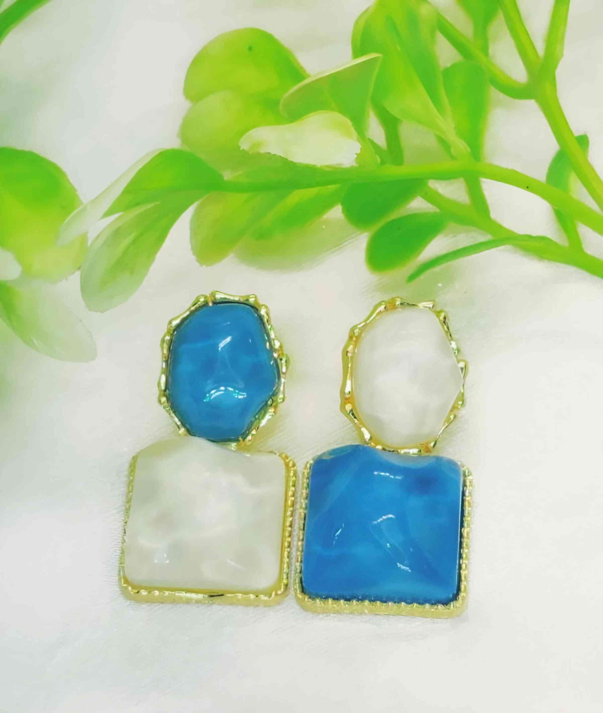 Elegant Blue And White Resin Statement Earrings Timeless Design With A Modern Twist