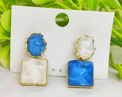Elegant Blue And White Resin Statement Earrings Timeless Design With A Modern Twist