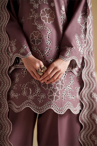 ASH PLUM-3PC CHIKANKARI SUIT