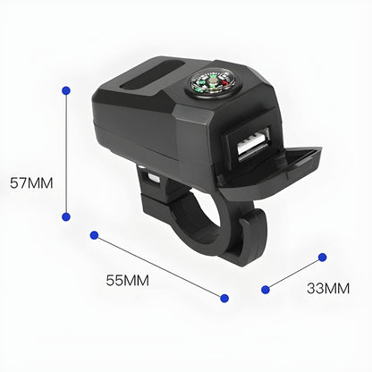 Motorcycle Usb Charger With Compass – Fast Charging, Waterproof, 36-105v – Universal For Motorcycles & E-bikes