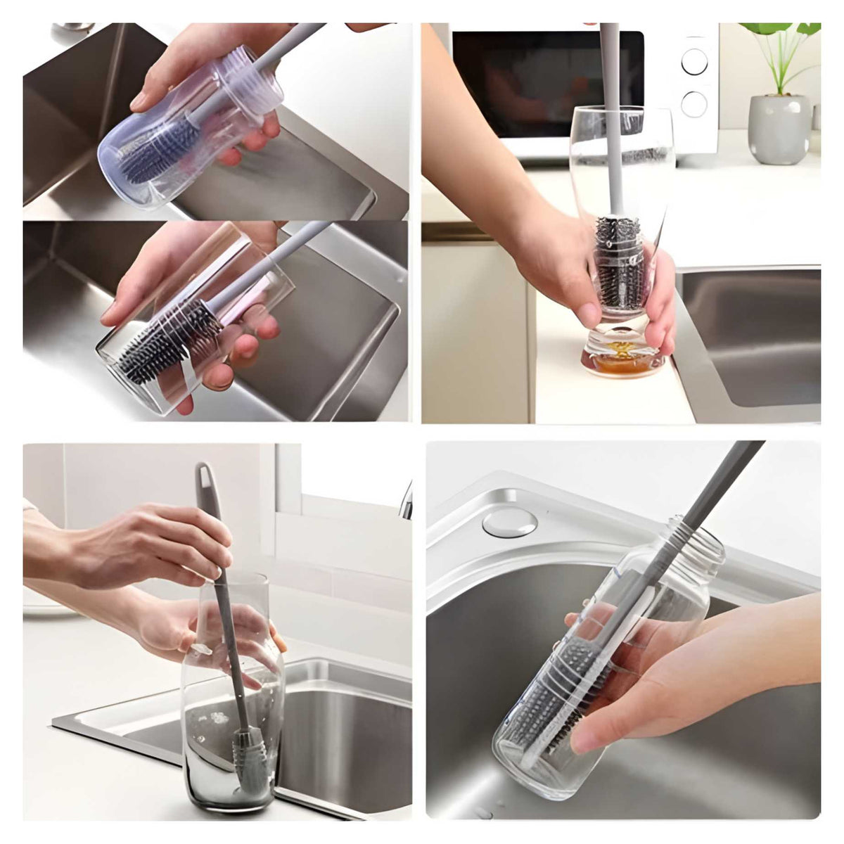 Silicone Bottle Multifunctional Cleaning Brush with Long Handler Kitchen (Pack of 2)