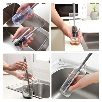 Silicone Bottle Multifunctional Cleaning Brush with Long Handler Kitchen (Pack of 2)